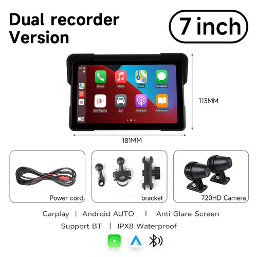 7'' Motorcycle DVR GPS navigator Dash Cam Wireless Carplay Android