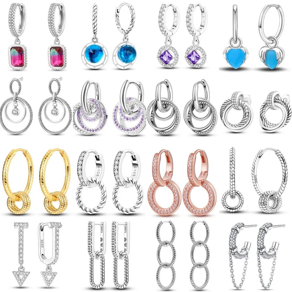 Hot 925 Sterling Silver Geometric Minimalist Series Drop Earrings For