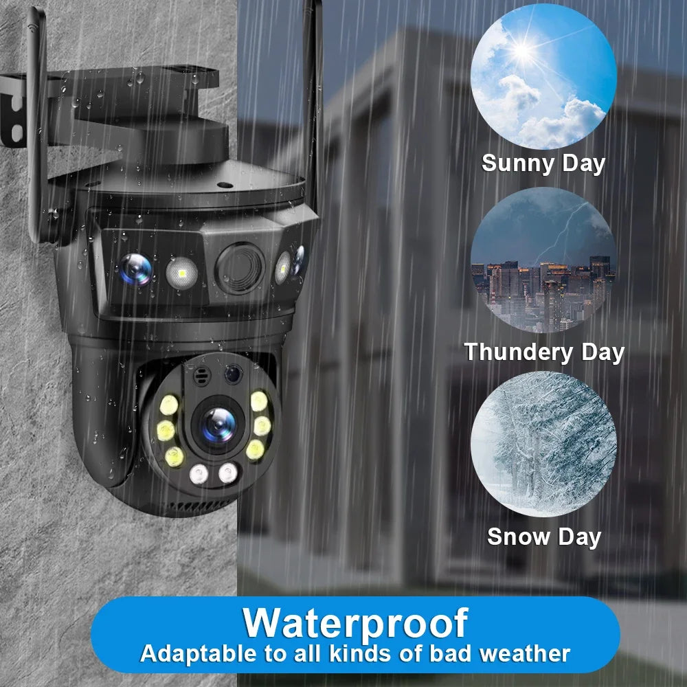 6K 12MP WIFI Camera Triple Lens Triple Screen Outdoor 10x Zoom PTZ