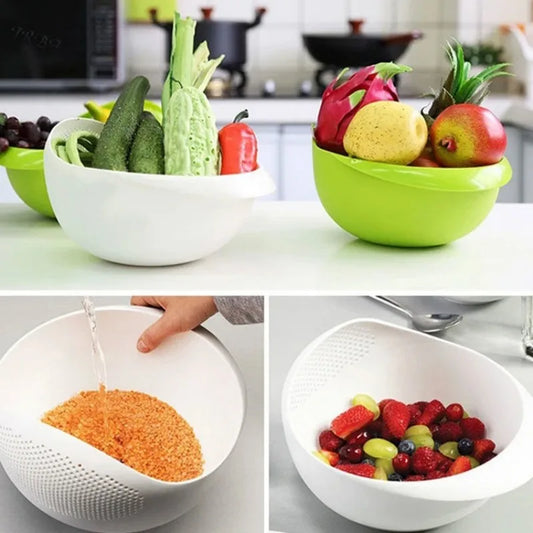 1PC-Plastic Colander Rice Bowl Drain Basket Fruit Bowl Washing Drain