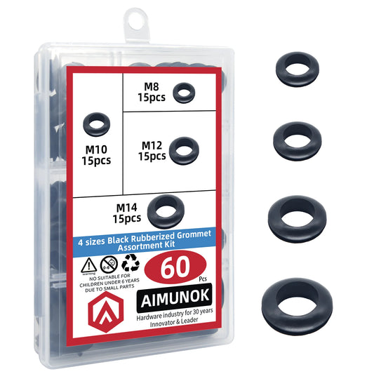60pcs Black O Ring Rubber Washer Seals Gasket Grommet Assortment Kit