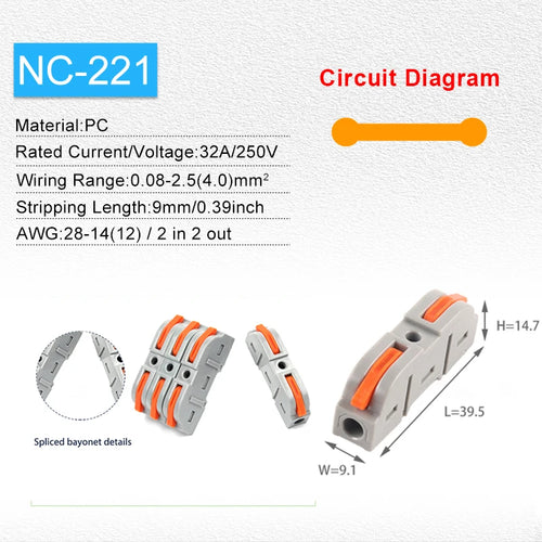 34/50pcs Lever Wire Connector For Quick Connection 28-12 AWG 1-to-1