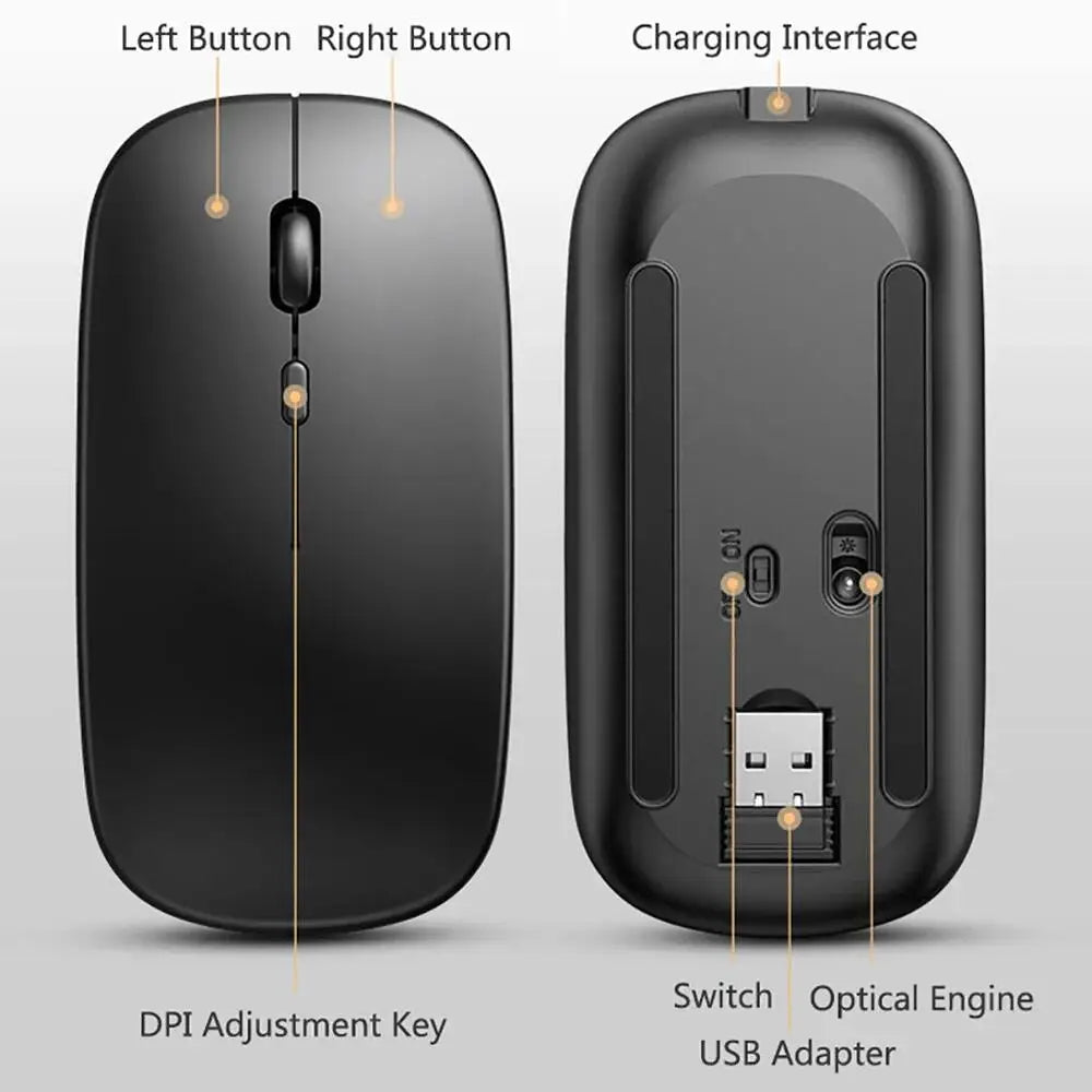 New Bluetooth Wireless Mouse USB Optical Rechargeable Mouse for
