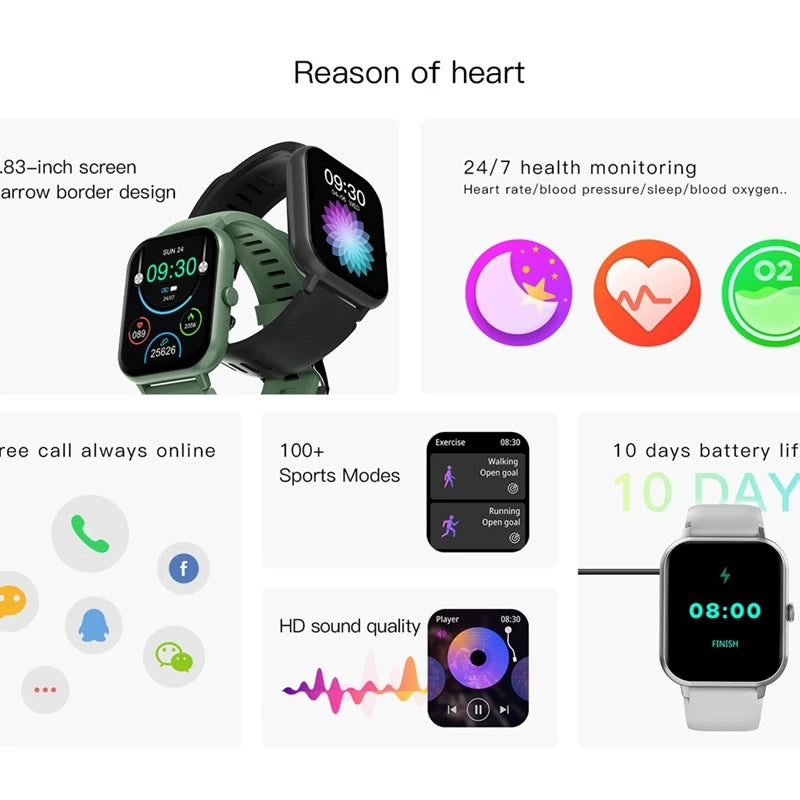 New Smart Watch Men Women Calls Clock Heart Rate Sleep Monitoring