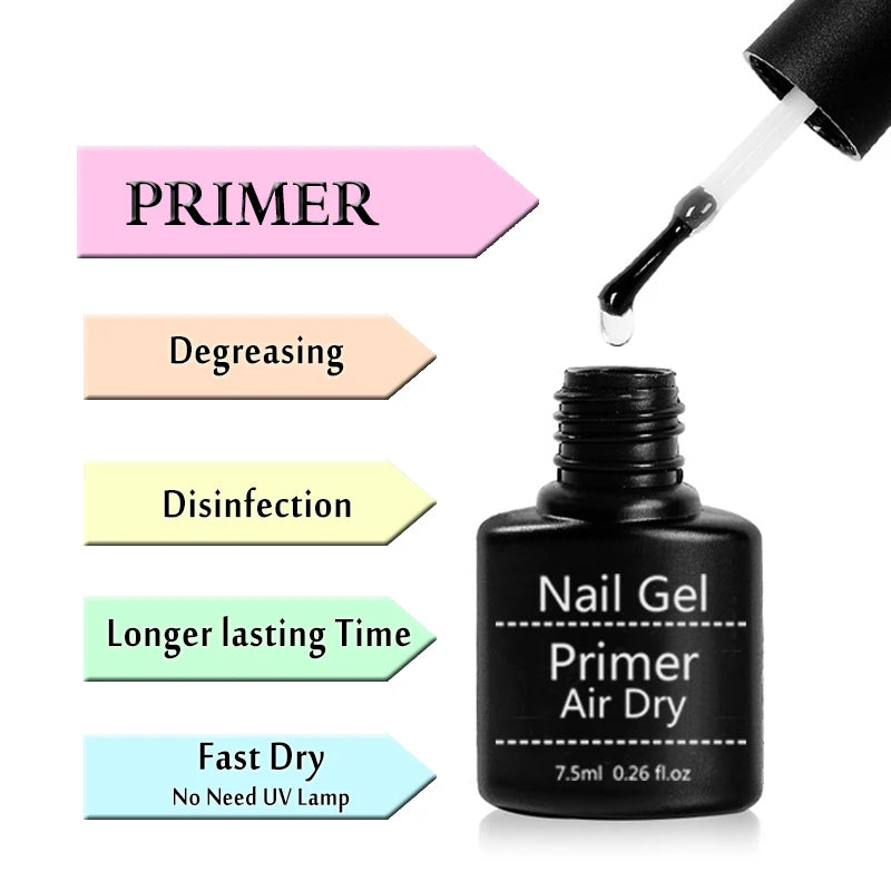 Acrylic No-acid Primer Air Dry Nails Art Set With Base Coat And Top