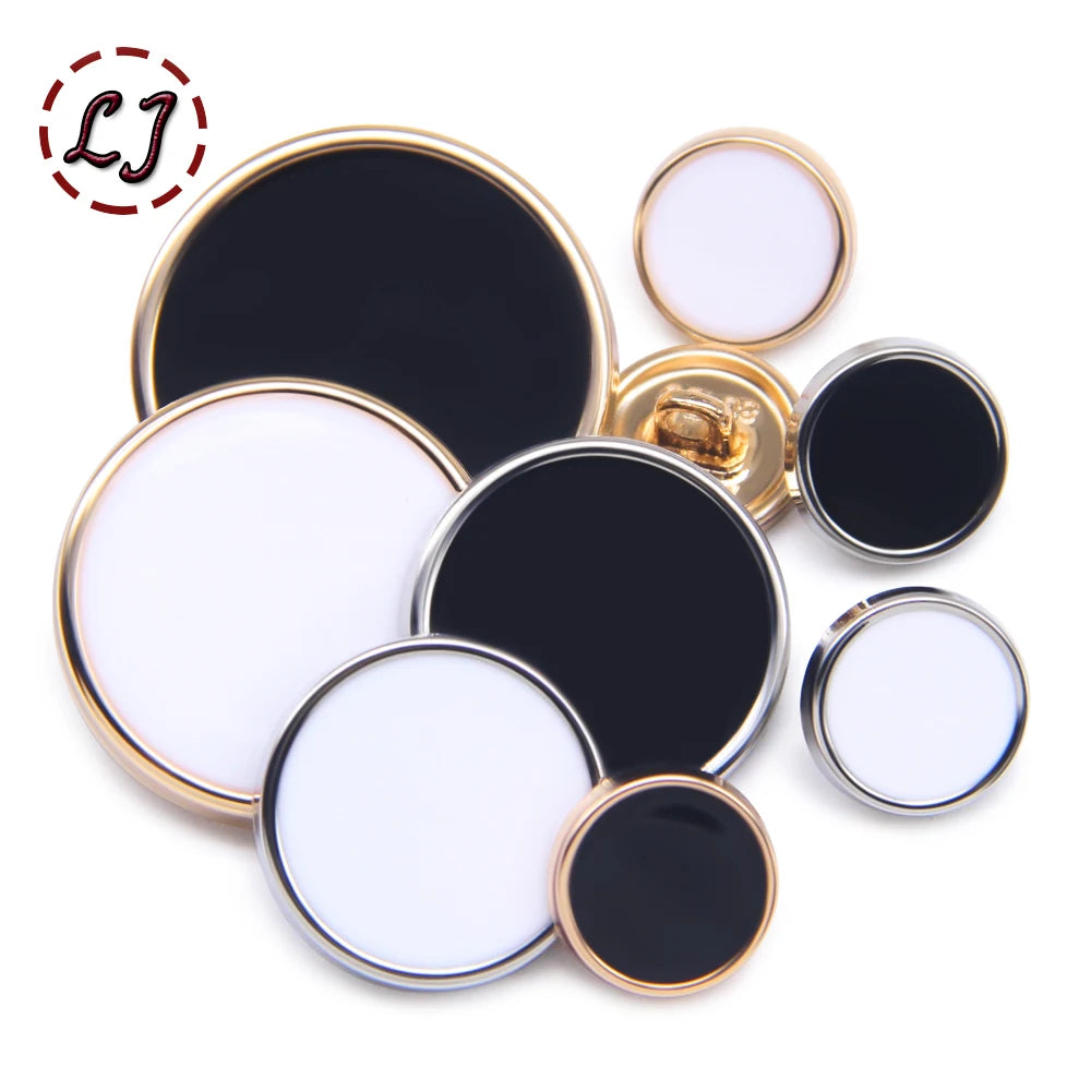 New 10pcs Golden Silver Metal Black White Sewing Buttons For Women Men