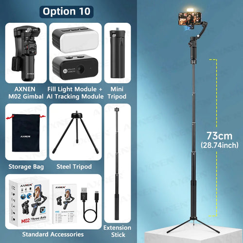 AXNEN M02 Gimbal Smartphone Stabilizer 3-Axis Anti-shake Video Record