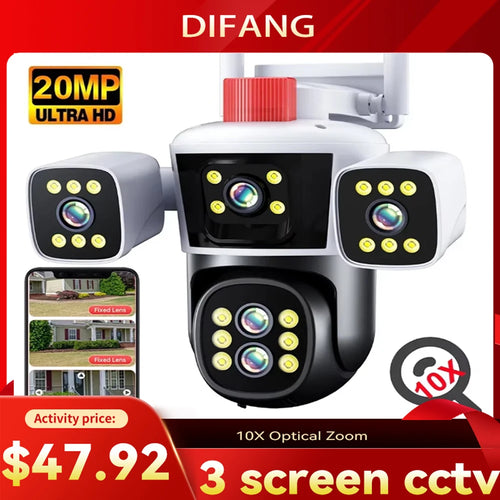 DIFANG 10K 20MP WiFi Security Camera Outdoor Three Screen 360° PTZ