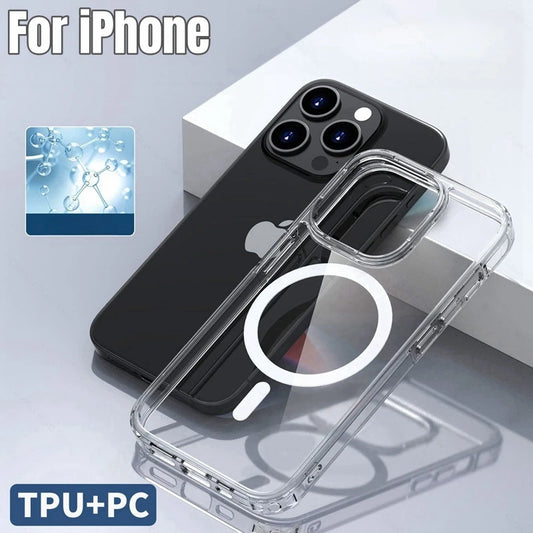 TPU+PC Case for iPhone 16 15 Pro Max 14 Plus 13 Transparent Magnetic