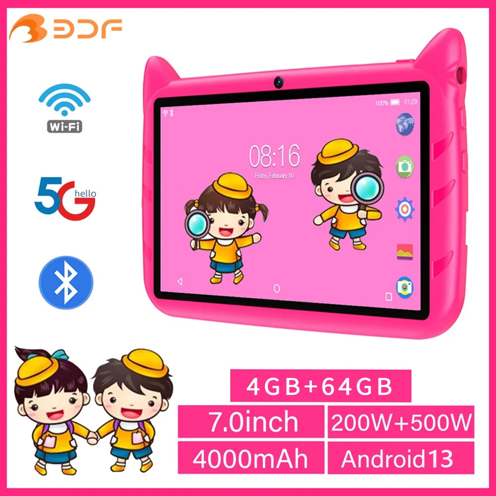 BDF 7 Inch Kid Tablet Android 13, 4GB RAM 64GB ROM,1TB Expand,5G