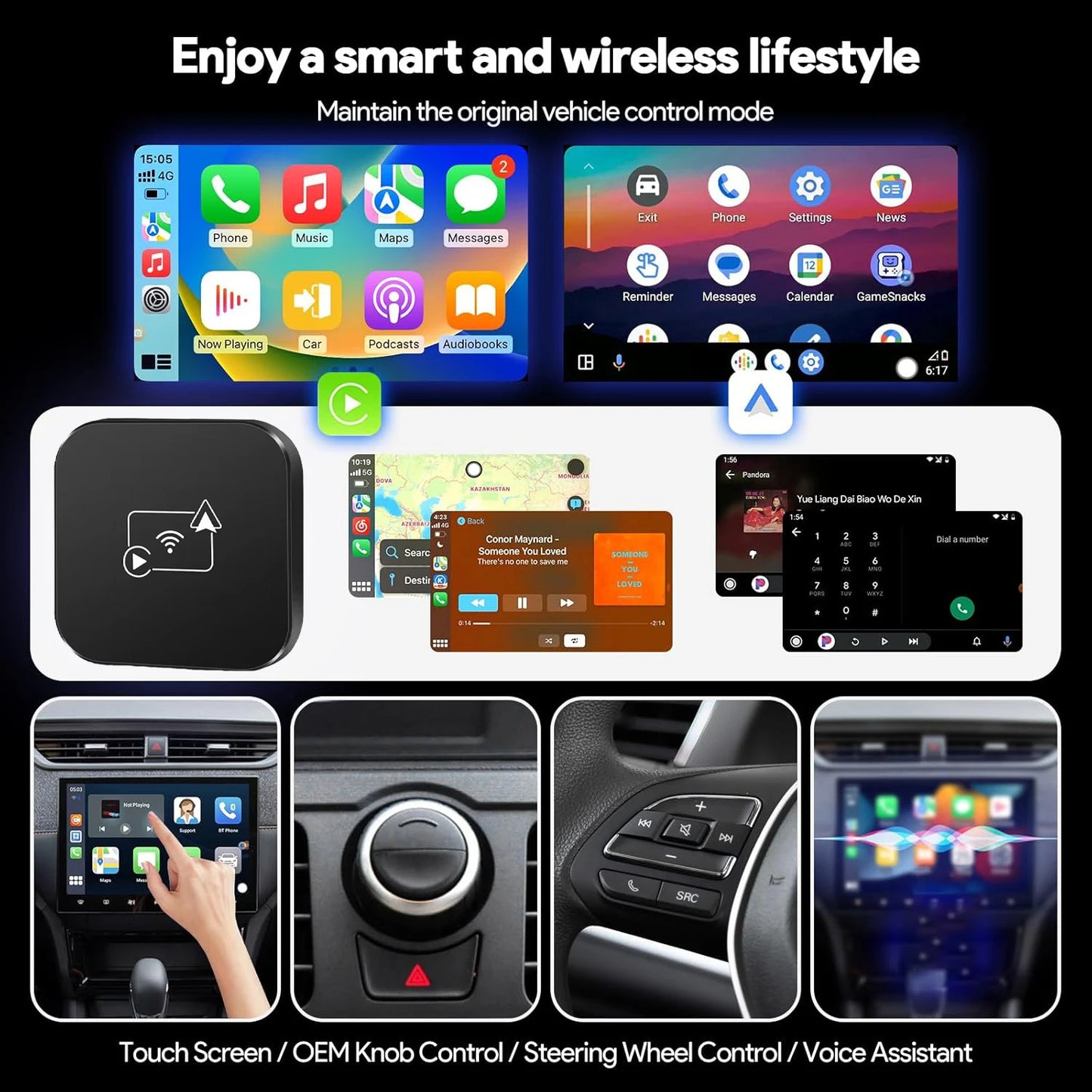 Mini Box Wired to Wireless CarPlay and Android Auto Wireless Adapter