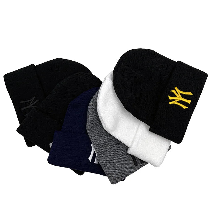 Unisex WY Letter Embroidery Beanies Autumn Winter Warm Hat Hip Caps