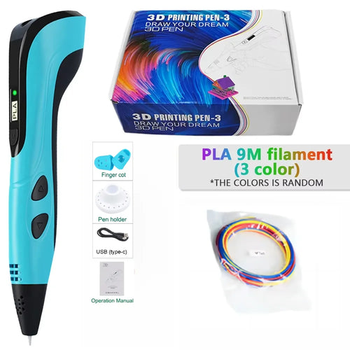 3D Printing Pen With LED Display 10M PLA Filament Children USB Drawing