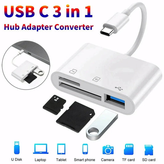 3 In 1 Adapter Type-C, Tf, Cf, Sd, Memory Card Reader, Recorder,