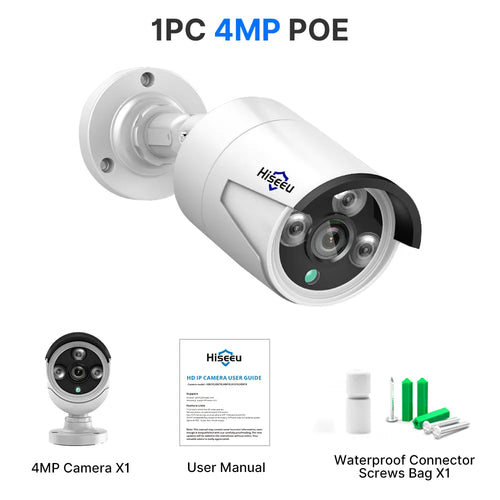 Hiseeu 4MP 5MP POE IP CCTV Camera ONVIF Audio H.265  Video Waterproof