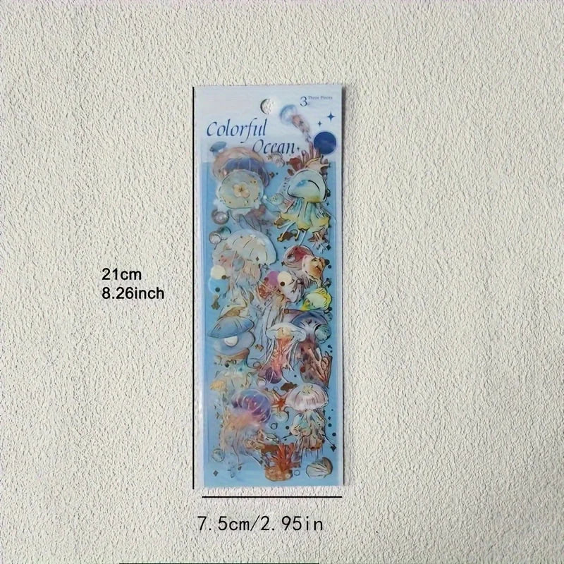 Shimmering 3D Gilding Sticker Set - Dragonfly, Jellyfish & Feather