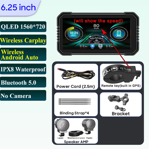 6.25 inch Motorcycle Navigation Screen 1560*720 Wireless CarPlay