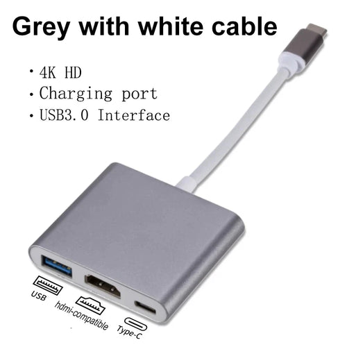3 IN 1 USB C to HDMI-Compatible Adapter USB 3.1 Hub Type C Charging