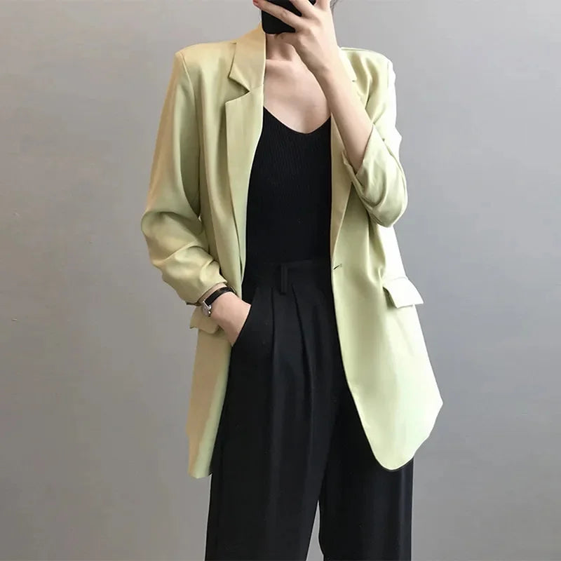 Chiffon Suit Coat Women's 2024 Summer New Korean Loose White Thin Long