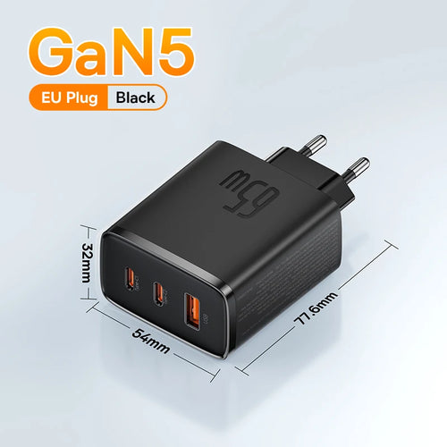 Baseus 65W GaN Charger PD Charge Type C USB Charger Support QC PPS