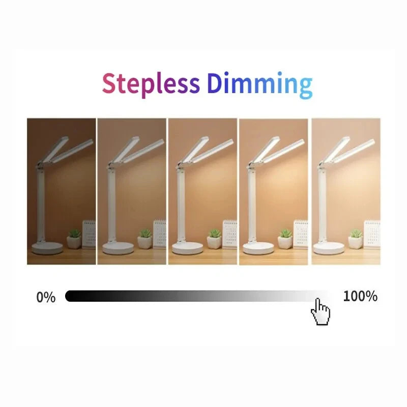 LED Clock Table Lamp USB Chargeable Dimmable Desk Lamps 2 Heads 180