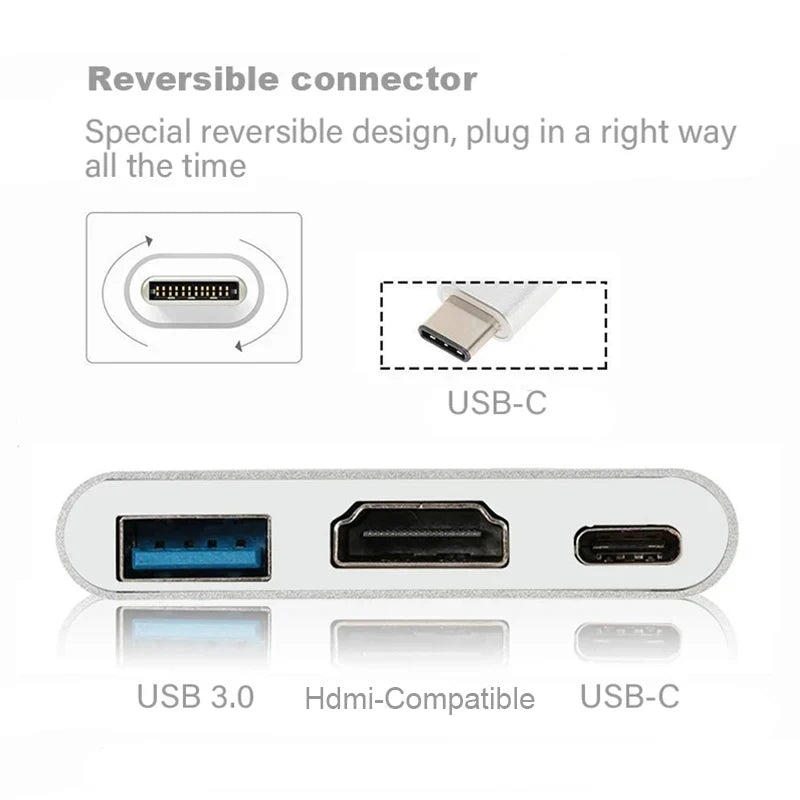 3-in-1 USB C Hub with 100W Power Delivery USB 3.0 4K HDMI-compatible