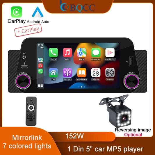 BQCC 1din 5" HD Touch Screen wired/wireless Android Auto carplay Car