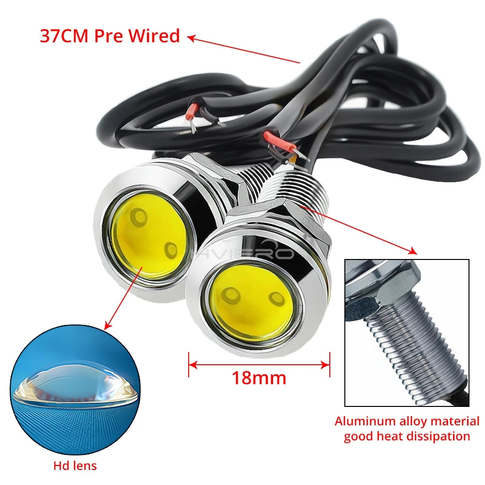 2Pc 18MM Auto Car Eagle Eye DRL Led Daytime Running Day Light Fog Lamp
