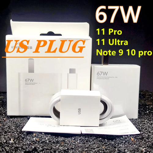 Original Xiaomi 67W Turbo Fast Charger EU Plug 6A Type C Cable For Mi