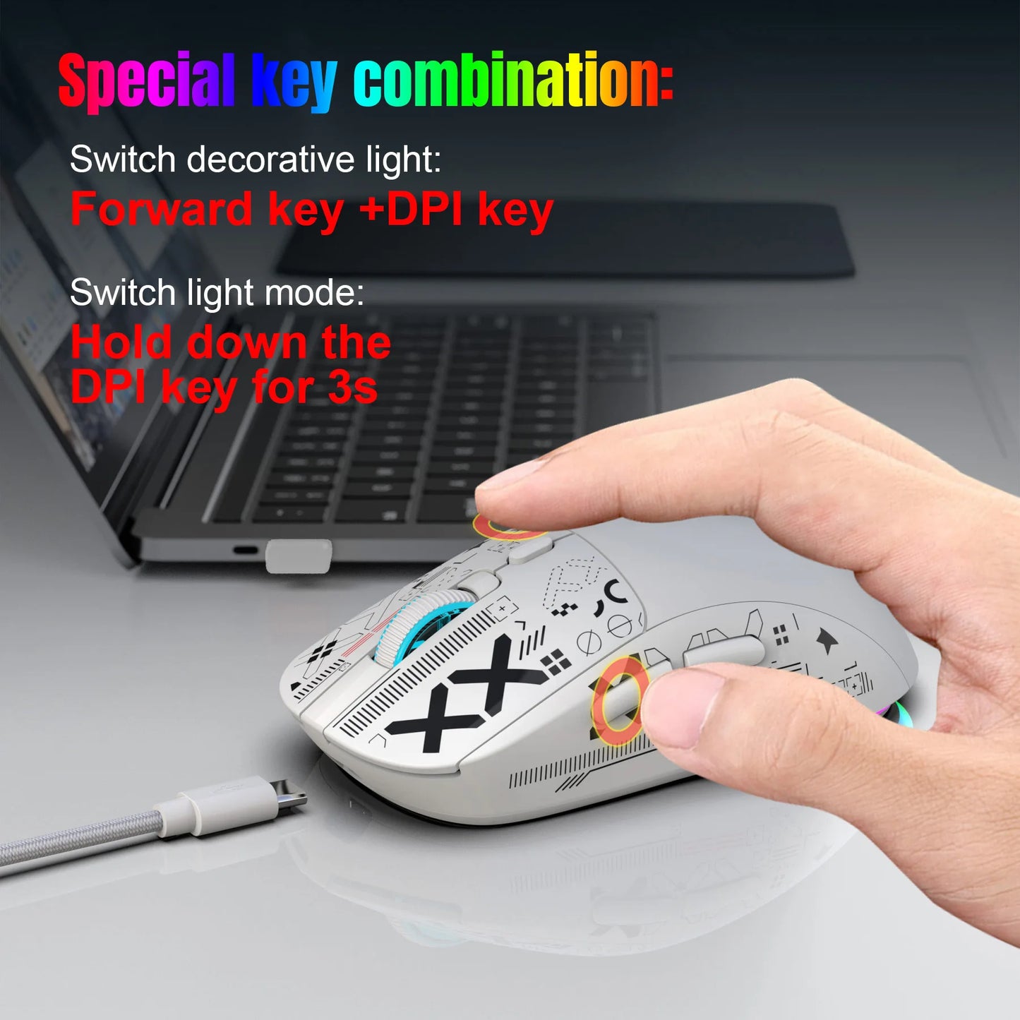 3 Modes Bluetooth Gaming Mouse Rechargeable 2.4G USB Wireless RGB