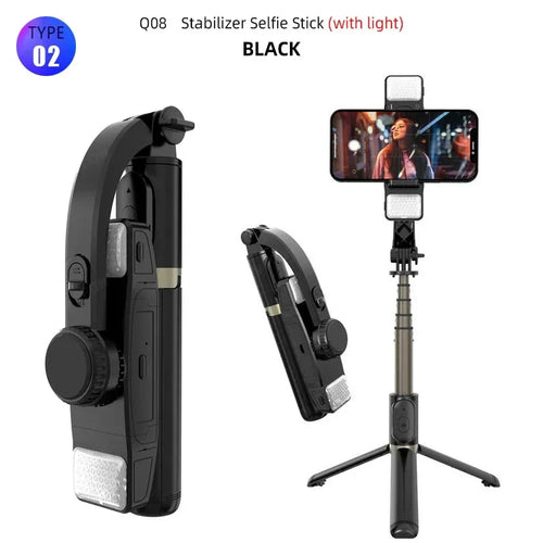 Q08 Mobile Phone Holder Video Stabilizer Bluetooth Selfie Stick Tripod