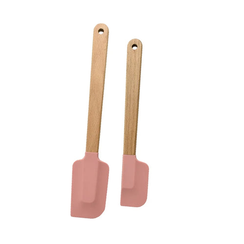 2Pcs/Set White Silicone Cream Spatula Non-stick Pastry Blenders Wood