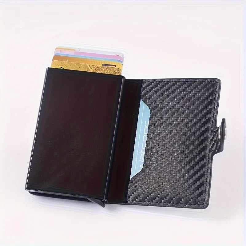 PU Leather Fiber Card Holder Wallet, RFID, Anti-Theft Brush, Pop-up,