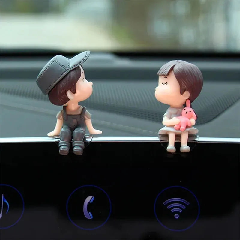 Car Ornaments Cute Cartoon Couples Action Figure Figurines Balloon