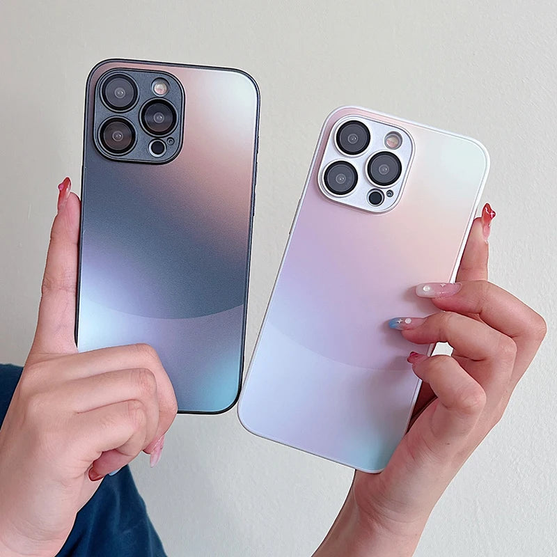 Gradient Frosted Glass Phone Case For iPhone 15 Pro Max Shockproof