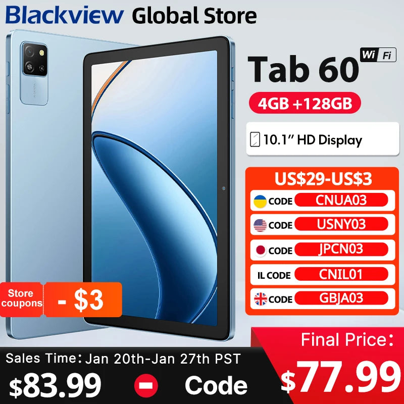 2025 New Blackview Tab 60 WIFI Tablet 10.1 Inch HD IPS Display