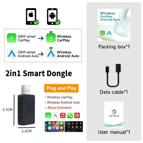 Carplay Wireless Adapter Android Auto 2in 1 Smart Dongle 2024 5G WIFI