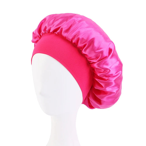 New Women's Satin Solid Wide-brimmed Sleeping Hat Unisex Head Wrap