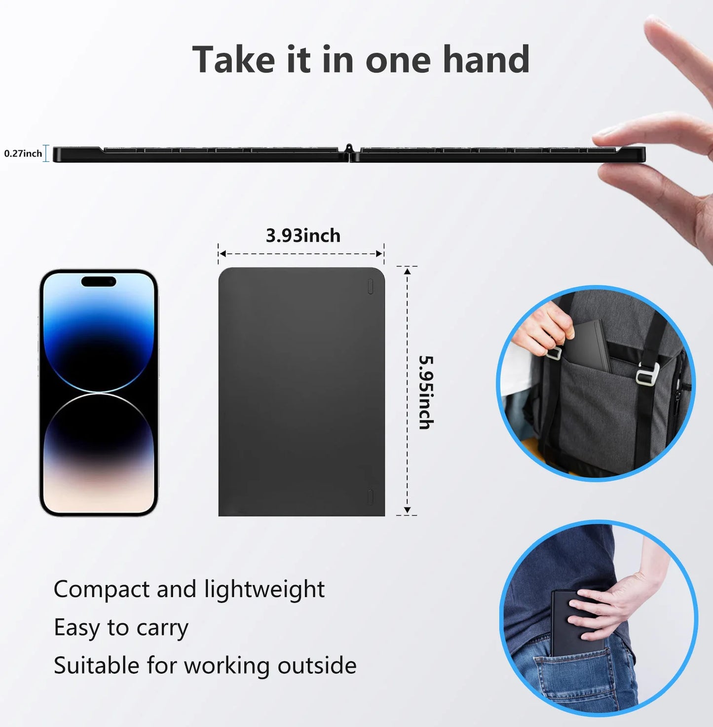 Mini Foldable Wireless Keyboard Ultra Slim Portable Bluetooth Keyboard