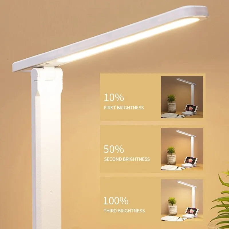 LED Touch Switch White Folding Desk Lamp Bedroom Bedside Study Reading