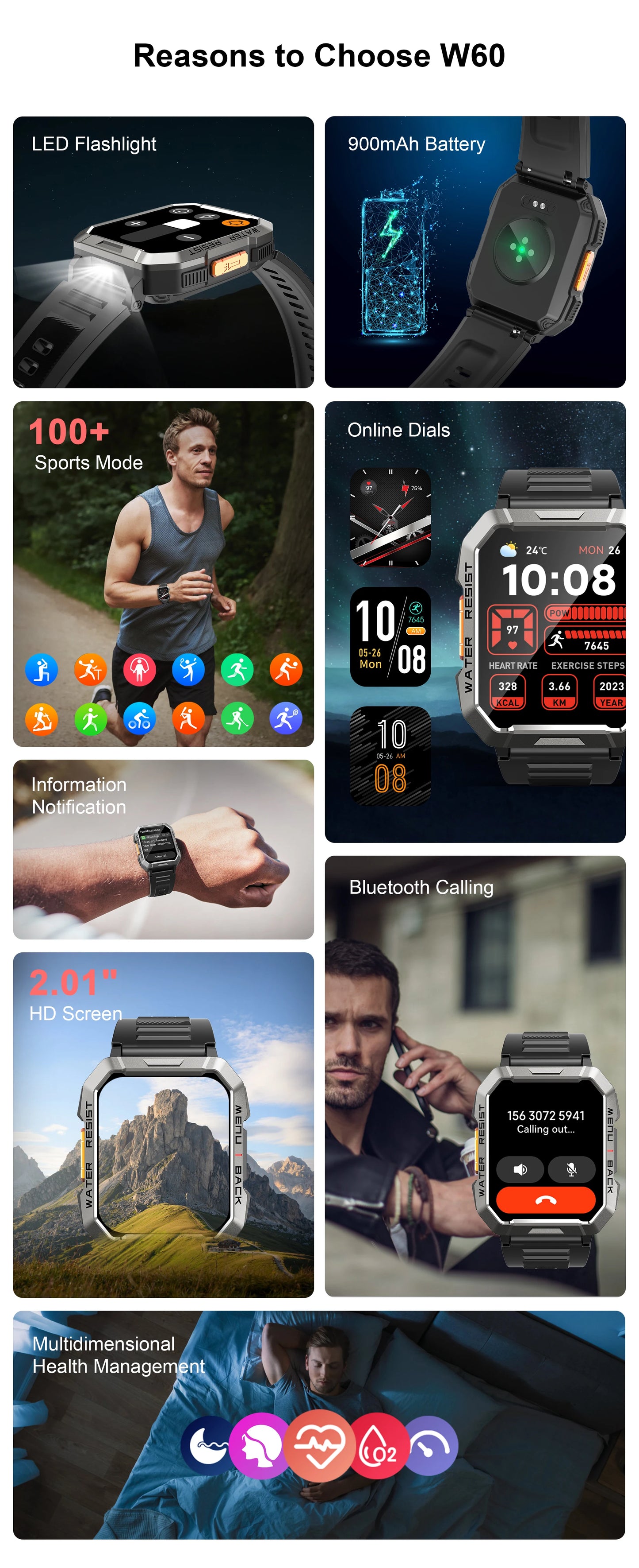 Blackview W60 Sturdy Smartwatch 2.01-inch high-definition display TFT