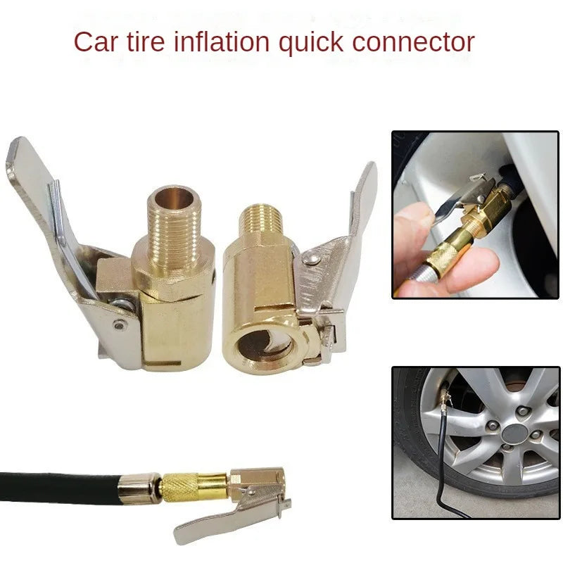 Car Tire Air Chuck Inflator Pump Valve Connector Clip-on Adapter Brass
