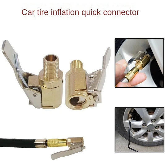 Car Tire Air Chuck Inflator Pump Valve Connector Clip-on Adapter Brass