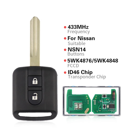 YIQIXIN Remote Car Key Fob 5WK4 876 / 818 433Mhz ID46 For Nissan