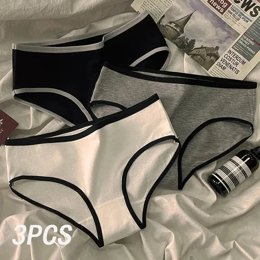 3pcs Sports Cool Style Instagram Minimalist Girls' Underwear Mid Waist