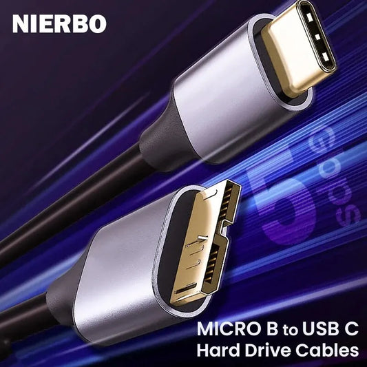 NIERBO USB C to Micro B Cord Hard Drive Cables Braided USB 3.0 Type C