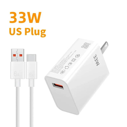 33W USB Charger And 6A Data Cable Quick Charge3.0 Mobile Phone Adapter