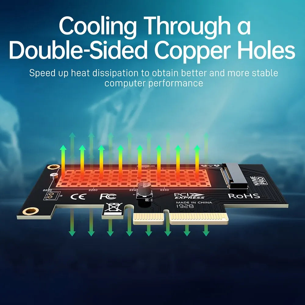 JEYI M.2 NVME to PCIe 4.0 3.0 SSD Adapter, 64Gbps PCIe 4.0 X4 X8 X16