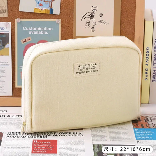 Large Capacity Pencil Case Zip Canvas Pencil Bag Pouch Function