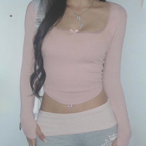 Cute Bandage Bow Cropped Top Pink Sweet Coquette Sweet T Shirts Fall